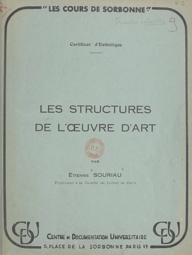 Les structures de l'œuvre d'art - Étienne Souriau - FeniXX réédition numérique