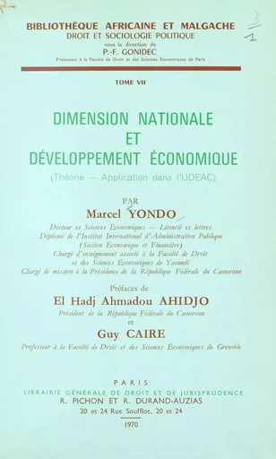 Dimension nationale et développement économique - Marcel Yondo - FeniXX réédition numérique