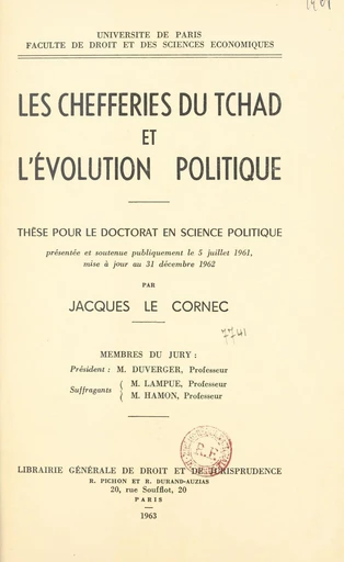 Les chefferies du Tchad et l'évolution politique - Jacques Le Cornec - FeniXX réédition numérique