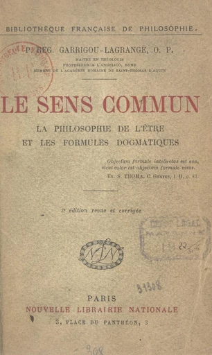 Le sens commun - Reginald Garrigou-Lagrange - FeniXX réédition numérique