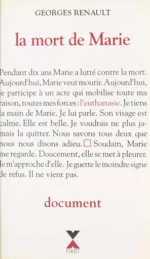 La mort de Marie : document - Georges Renault - FeniXX réédition numérique