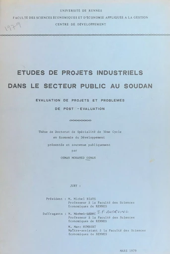 Études de projets industriels dans le secteur public au Soudan - Osman Mohamed Osman - FeniXX réédition numérique