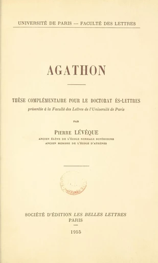 Agathon - Pierre Lévêque - FeniXX réédition numérique