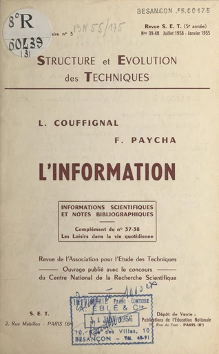 L'information - Louis Couffignal, François Paycha - FeniXX réédition numérique