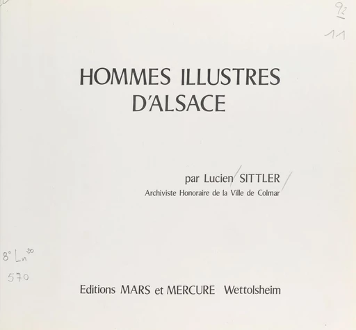 Hommes illustres d'Alsace - Lucien Sittler - FeniXX réédition numérique