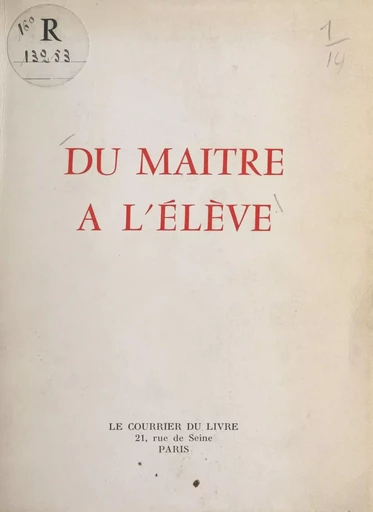 Du maître à l'élève - Carina Platon - FeniXX réédition numérique