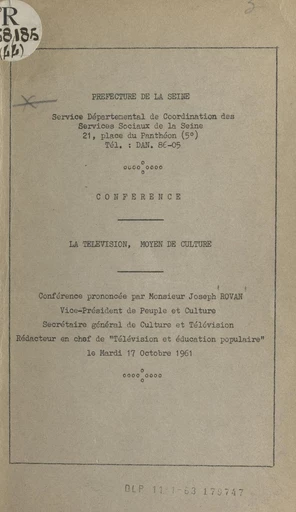 La télévision, moyen de culture - Joseph Rovan - FeniXX réédition numérique