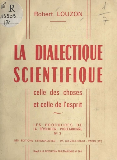 La dialectique scientifique - Robert Louzon - FeniXX réédition numérique