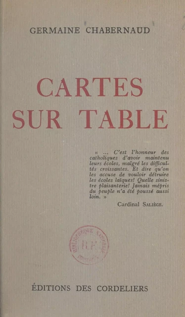 Cartes sur table - Germaine Chabernaud - FeniXX réédition numérique