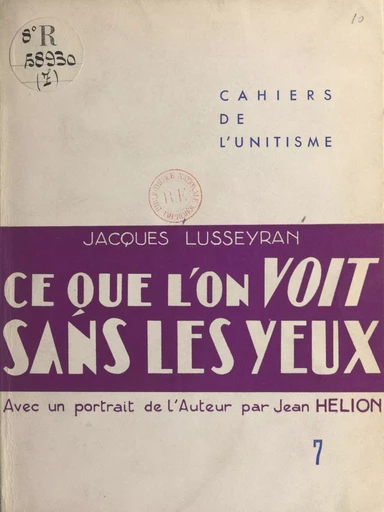 Ce que l'on voit sans les yeux - Jean Hélion, Jacques Lusseyran - FeniXX réédition numérique