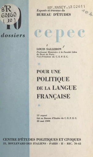 Pour une politique de la langue française - Louis Salleron - FeniXX réédition numérique