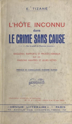 L'hôte inconnu dans le crime sans cause - Émile Tizané - FeniXX réédition numérique