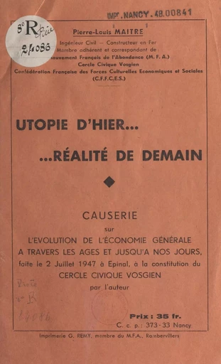 Utopie d'hier, réalité de demain - Pierre-Louis Maitre - FeniXX réédition numérique