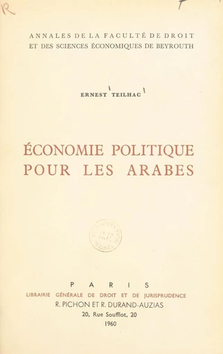 Économie politique pour les Arabes - Ernest Teilhac - FeniXX réédition numérique