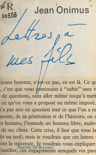 Lettres à mes fils - Jean Onimus - FeniXX réédition numérique