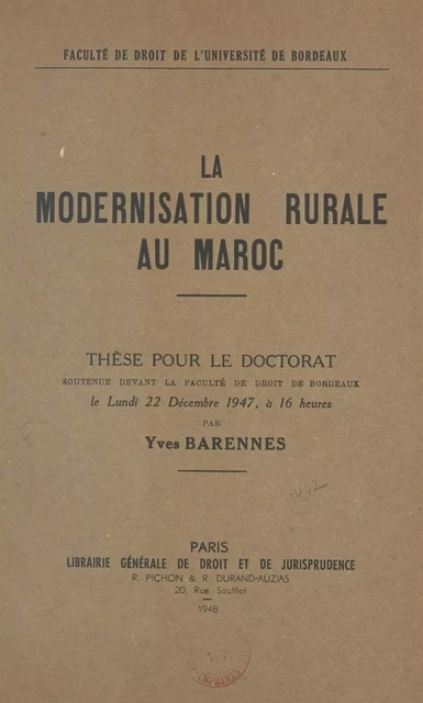 La modernisation rurale au Maroc - Yves Barennes - FeniXX réédition numérique