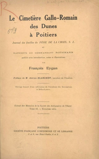 Le cimetière gallo-romain des Dunes à Poitiers - François Eygun - FeniXX réédition numérique