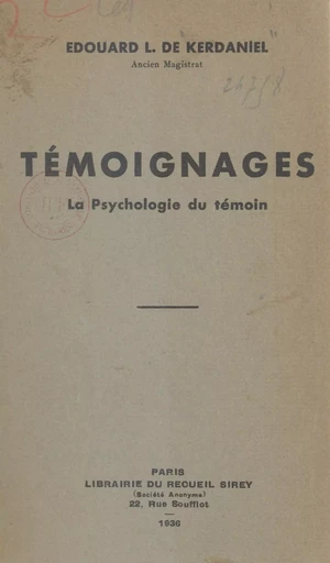 Témoignages - Édouard L. de Kerdaniel - FeniXX réédition numérique