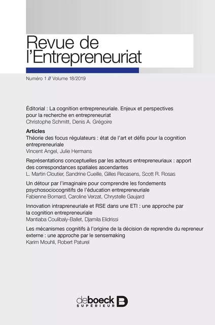 Revue de l’Entrepreneuriat -  Collectif - Revues De Boeck Supérieur