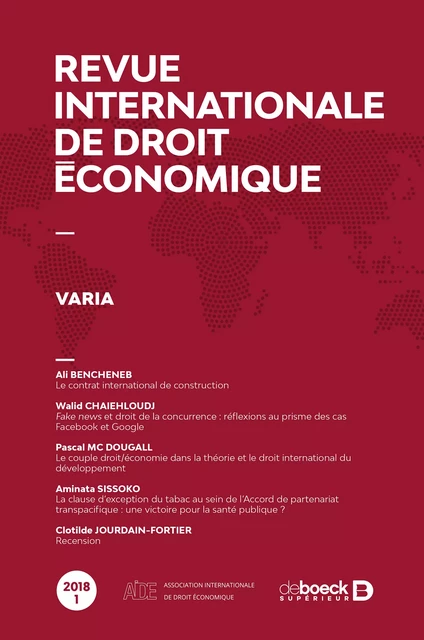 Revue internationale de droit économique -  Collectif - Revues De Boeck Supérieur