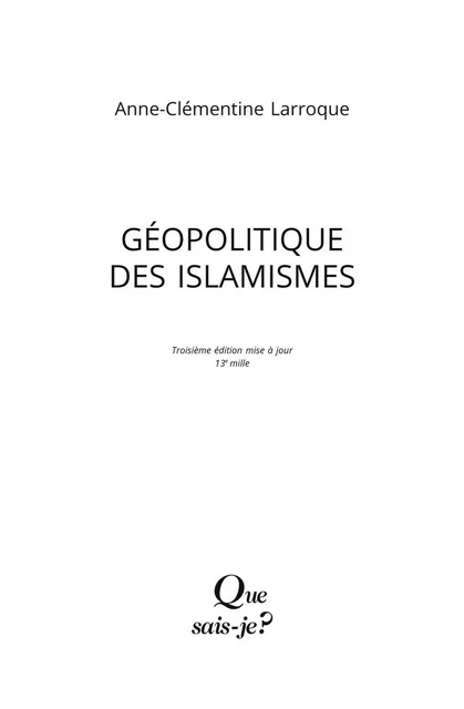 Géopolitique des islamismes - Anne-Clémentine Larroque - Humensis