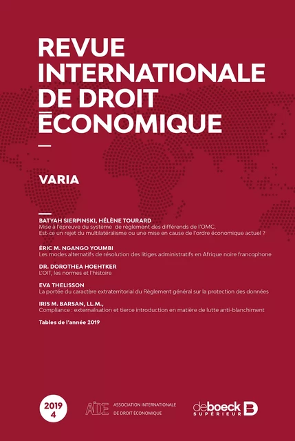 Revue internationale de droit économique -  Collectif - Revues De Boeck Supérieur