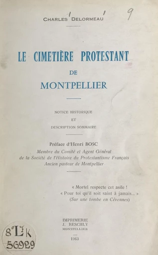 Le cimetière protestant de Montpellier - Charles Delormeau - FeniXX réédition numérique