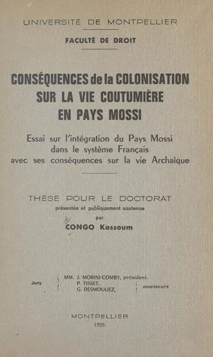 Conséquences de la colonisation sur la vie coutumière en pays Mossi - Kassoum Congo - FeniXX réédition numérique