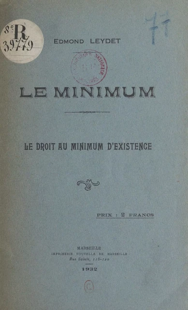 Le minimum - Edmond Leydet - FeniXX réédition numérique