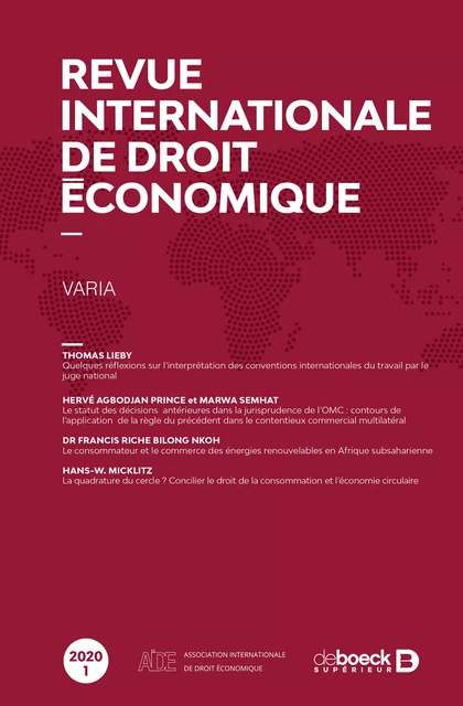 Revue internationale de droit économique -  Collectif - Revues De Boeck Supérieur