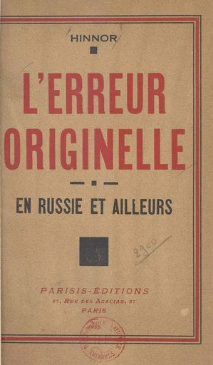 L'erreur originelle -  Hinnor - FeniXX réédition numérique