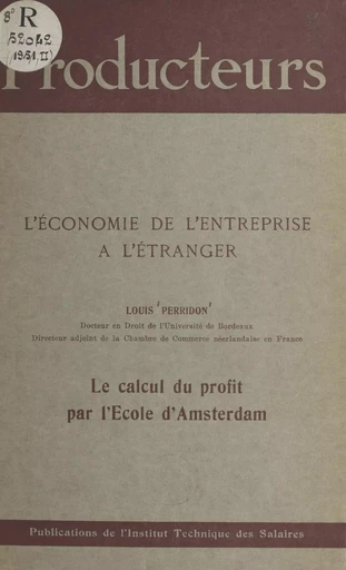 Le calcul du profit par l'École d'Amsterdam - Louis Perridon - FeniXX réédition numérique