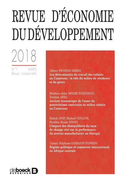 Revue d'économie du développement -  Collectif - Revues De Boeck Supérieur