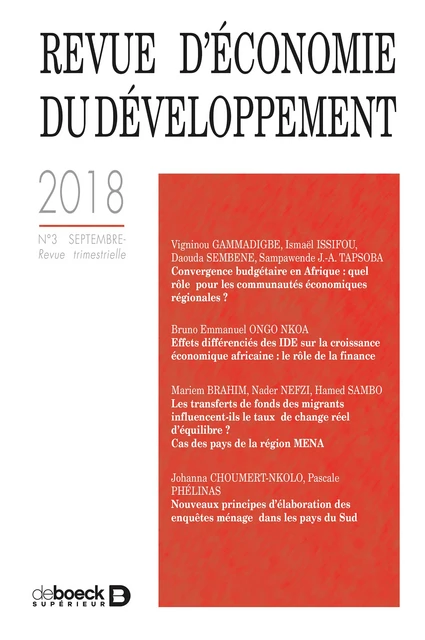 Revue d'économie du développement -  Collectif - Revues De Boeck Supérieur