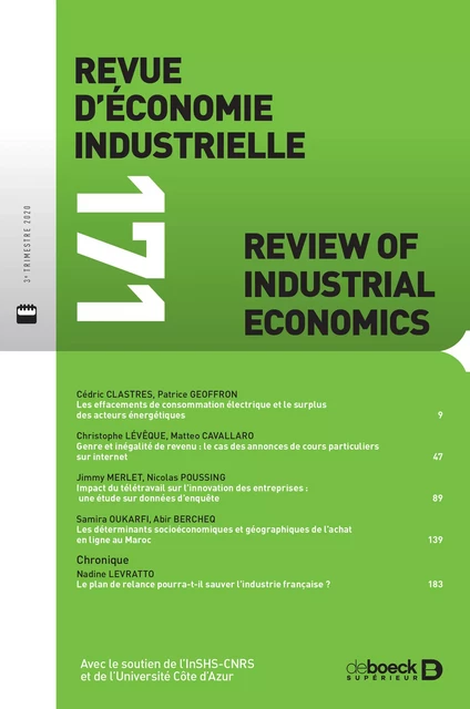 Revue d'économie industrielle -  Collectif - Revues De Boeck Supérieur