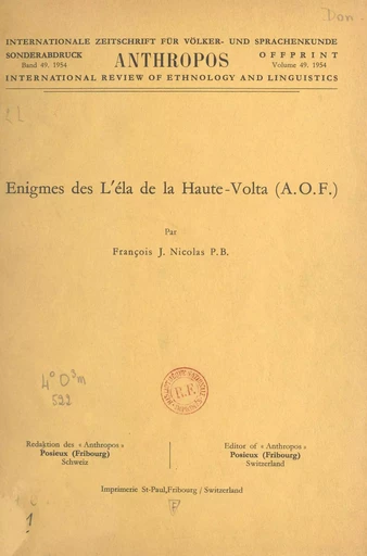 Énigmes des L'éla de la Haute-Volta, A.O.F. - François-Joseph Nicolas - FeniXX réédition numérique