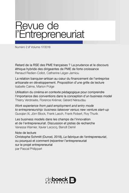 Revue de l’Entrepreneuriat -  Collectif - Revues De Boeck Supérieur