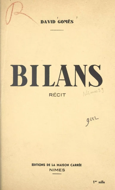 Bilans - David Gomès - FeniXX réédition numérique