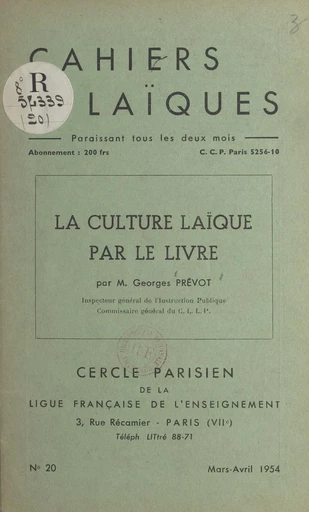 La culture laïque par le livre - Georges Prévot - FeniXX réédition numérique