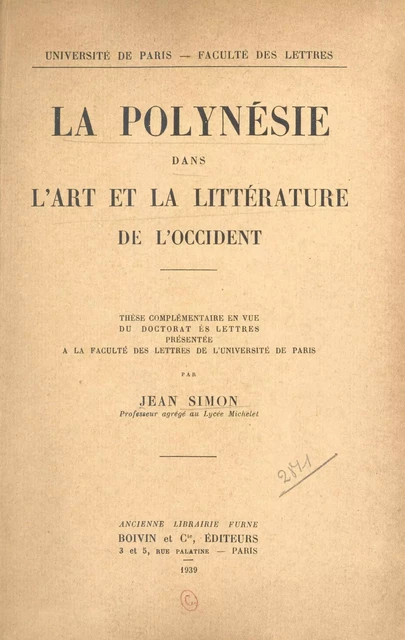 La Polynésie dans l'art et la littérature de l'Occident - Jean Simon - FeniXX réédition numérique