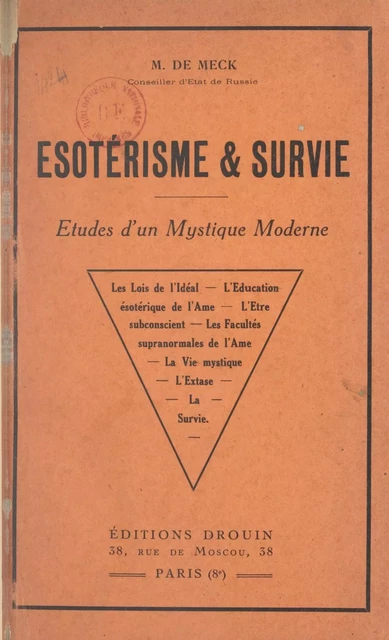 Esotérisme et survie -  M. de Meck - FeniXX réédition numérique