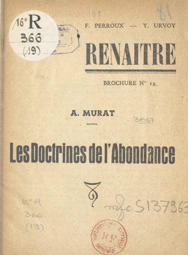 Les doctrines de l'abondance - Auguste Murat - FeniXX réédition numérique