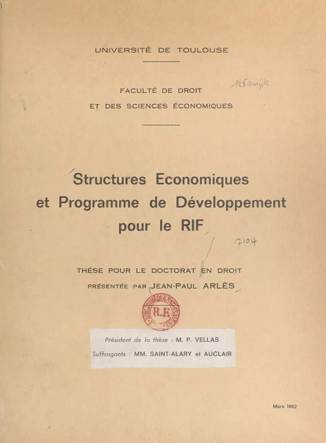 Structures économiques et programme de développement pour le Rif - Jean-Paul Arlès - FeniXX réédition numérique