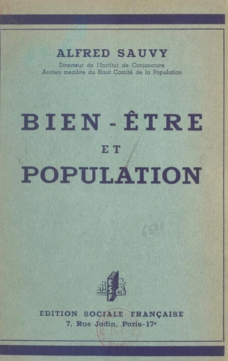 Bien-être et population - Alfred Sauvy - FeniXX réédition numérique