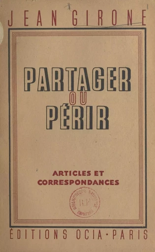 Partager ou périr - Jean Girone - FeniXX réédition numérique