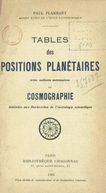 Tables des positions planétaires - Paul Flambart - FeniXX réédition numérique