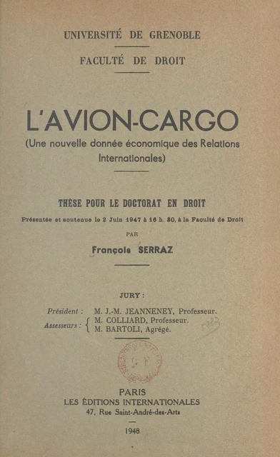 L'avion-cargo - François Serraz - FeniXX réédition numérique