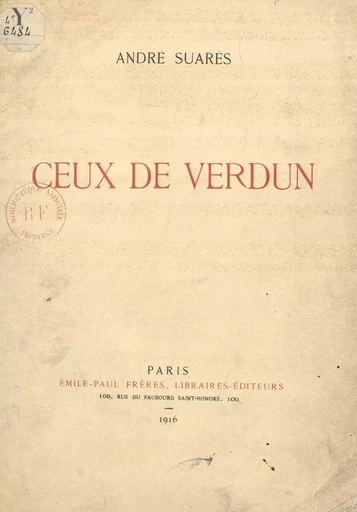 Ceux de Verdun - André Suarès - FeniXX réédition numérique