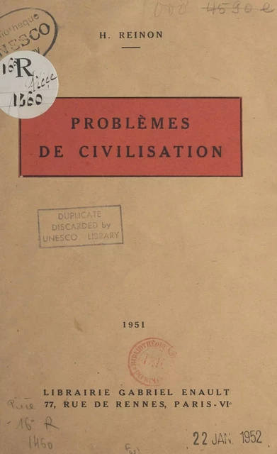 Problèmes de civilisation - H. Reinon - FeniXX réédition numérique