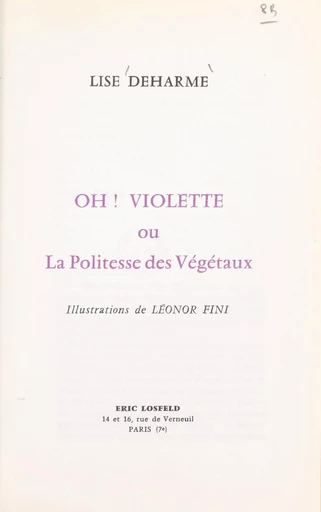 Oh ! Violette - Lise Deharme - FeniXX réédition numérique